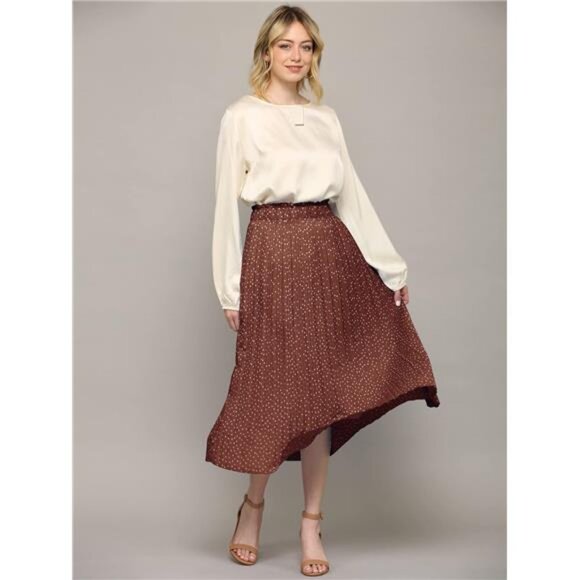 Womens High Waist Midi Swing Skirt with Pockets Rust - Picture 4 of 5